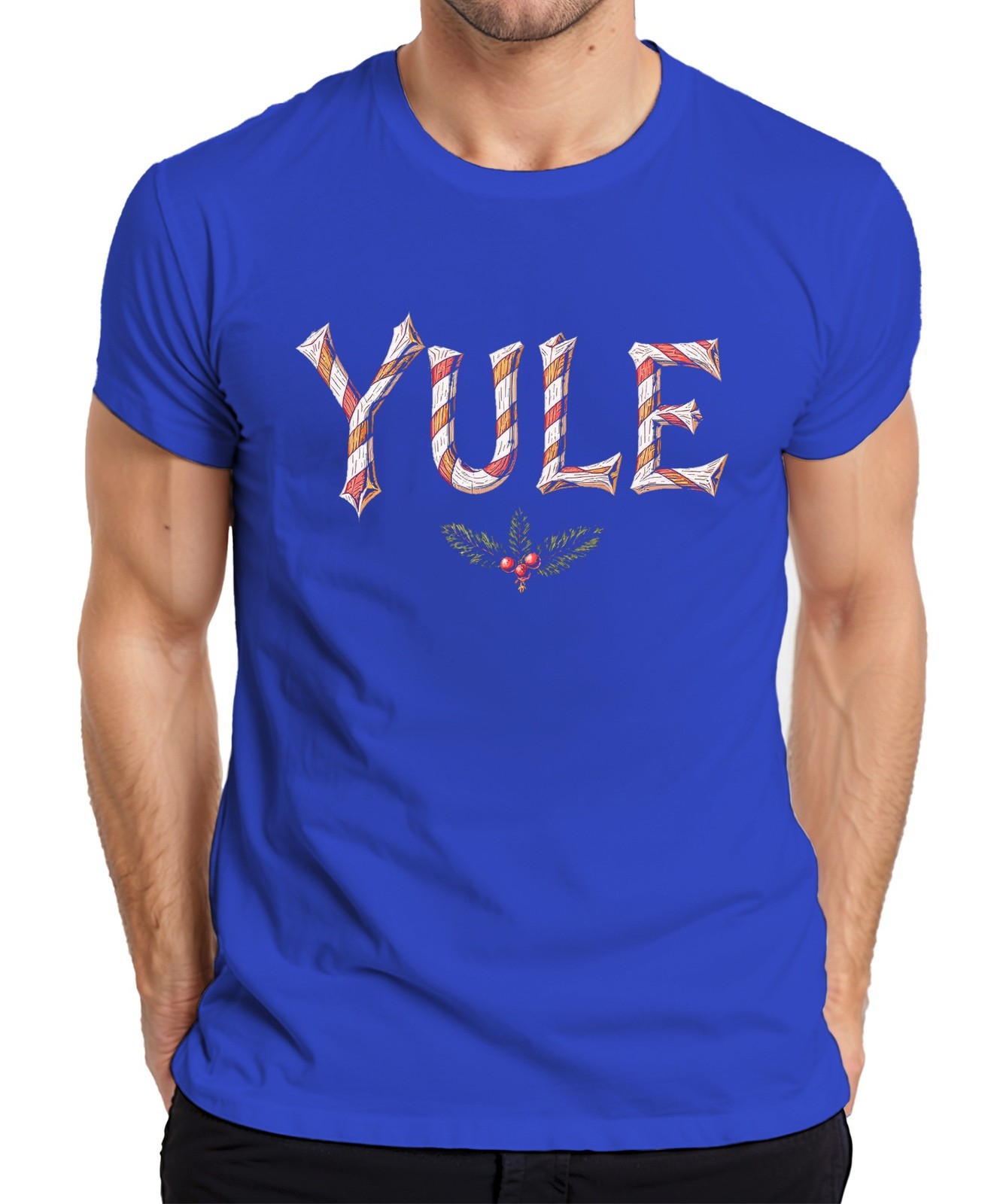 YULE Christmas Candy Cane Holly Vintage Gift Mens T-Shirt