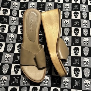 Vintage Y2K Two Lips Tan Beige Wedge Sandals