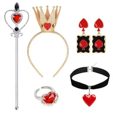 Set of 5 Queen of Hearts Costume Accessories Kit for Adults Women Girl Halloween