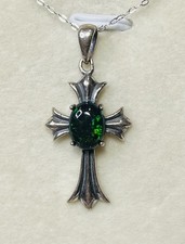 925 Sterling Silver Flashy Rainbow Black Opal Lily Cross Pendant Necklace 2