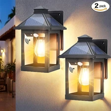 2 Pack Solar Porch Lights Outdoor Motion Sensor Wall Sconce Lights Waterproof US
