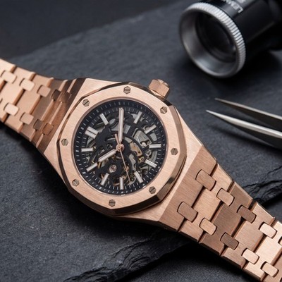 CUSTOM Skeleton Rose Gold Automatic Watch Authentic NH70 Movement