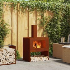 Outdoor Fire Pit Weathered Steel Brown 60x40x96cm Steel Chimney Log Storage XXL
