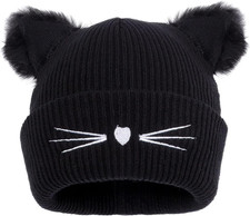 Women Girls Cute Cat Ears Beanie Hat Winter Crochet Knit Cap