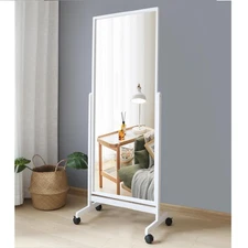 Swivel Adjustable Full Length Mirror on Wheels, Mobile Wood Frame Cheval Bedr...