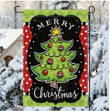 Merry Christmas Garden Flag, Double-Sided, 12x18in,Red Green,High Quality Burlap