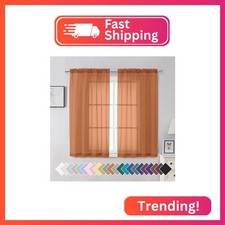 Aiyufeng Orange Sheer Curtains 54 Inch Length 2 Panels Set, Light Filtering Airy