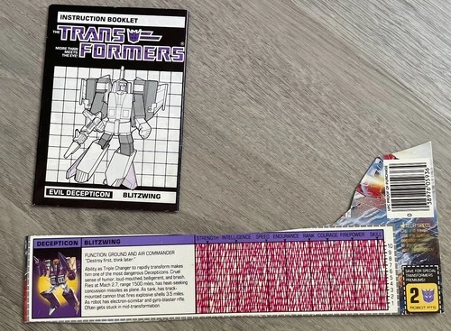 Vintage G1 Transformers Blitzwing Instruction Manual Booklet & tech card