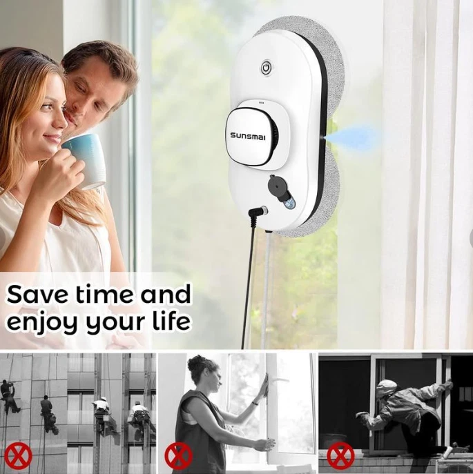 Robot de limpieza de ventanas con rociador de agua - Limpiador automático de cristales, control remoto Foto 2 de 4