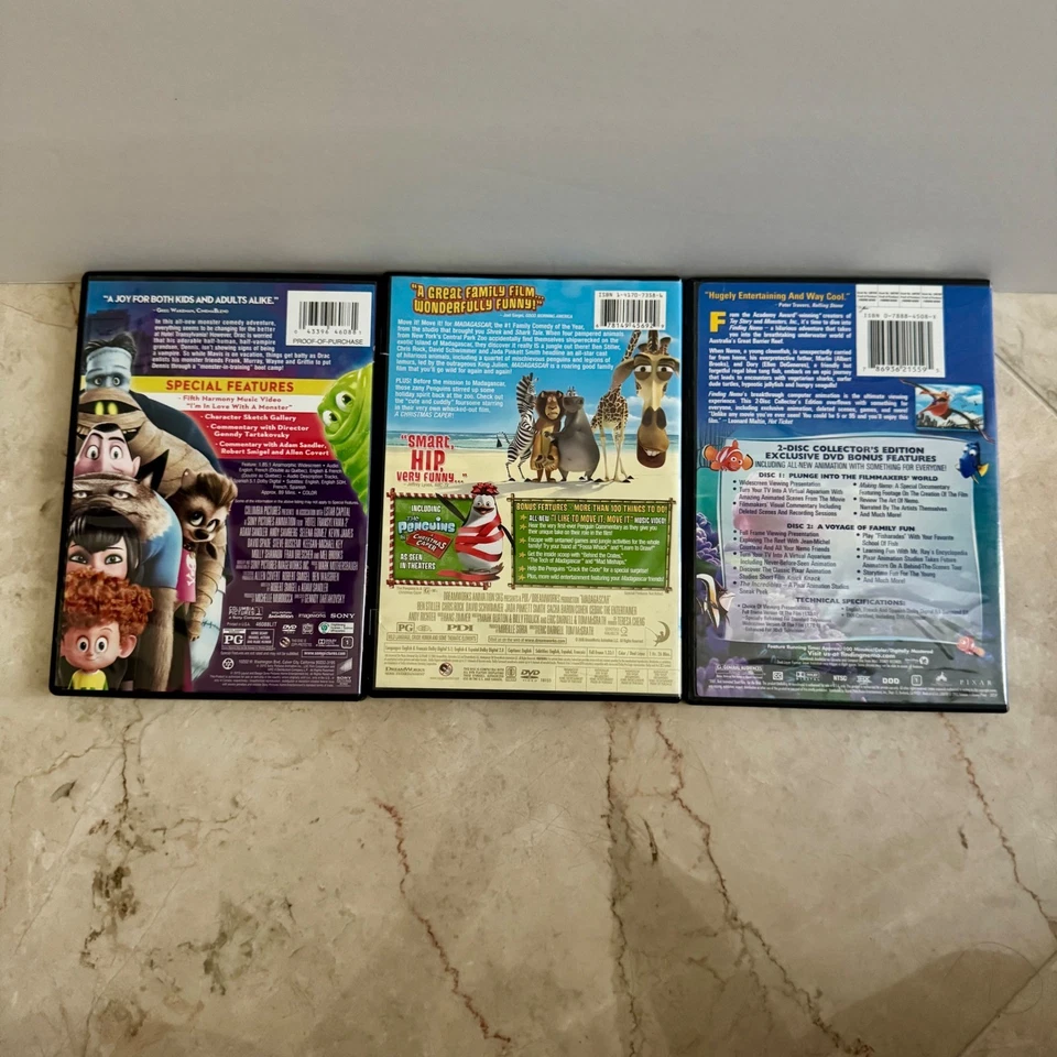 Finding Nemo Hotel Transylvania 2 Madagascar DVD Movie Family Bundle Foto 2 de 4