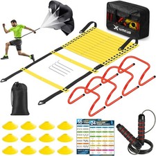 Agility Ladder Speed Training Equipment Set 20ft with Cones Hurdles Parachute