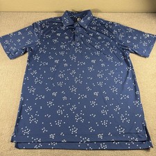 FootJoy Polo Shirt Mens Large Blue Allover Bird Print Golf Stretch Performance