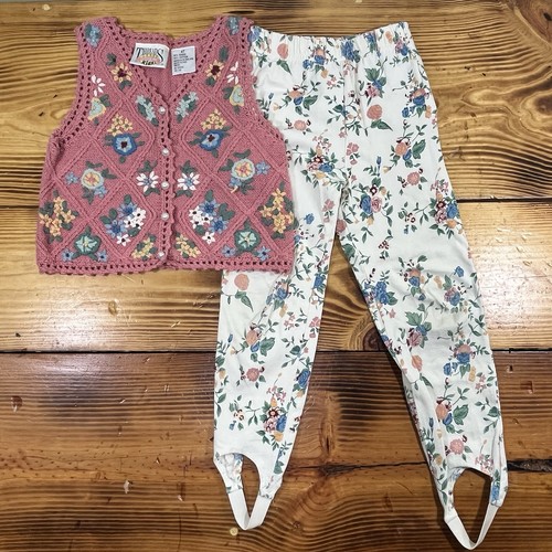 Vintage 90s Threads Clothing For Kids Outfit Sweater Vest Stirrup Pants Girls 4T