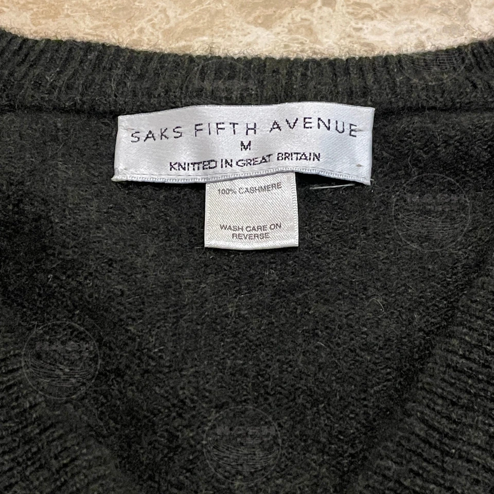 Suéter De Colección Saks Fifth Ave Marrón Oliva 100% Cachemira | Cuello en V, Gran Bretaña, Raro Foto 2 de 4