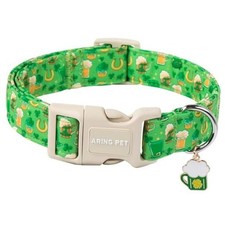 St Patrick's Day Dog Collar-Green Lucky Clovers Medium St Patrick-Green Beer