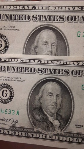 1974 $100 BILLS 2 Lot Sequential Serial Numbers Clean Crisp Authentic Currency - Picture 24 of 24