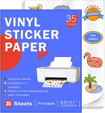 35 Sheets Premium Printable Vinyl Sticker Paper for Inkjet Printer, Glossy White