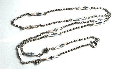 Antike ausgefallene Gliederkette Halskette Sterlingsilber um 1900 Emaille Segmente 22 Zoll