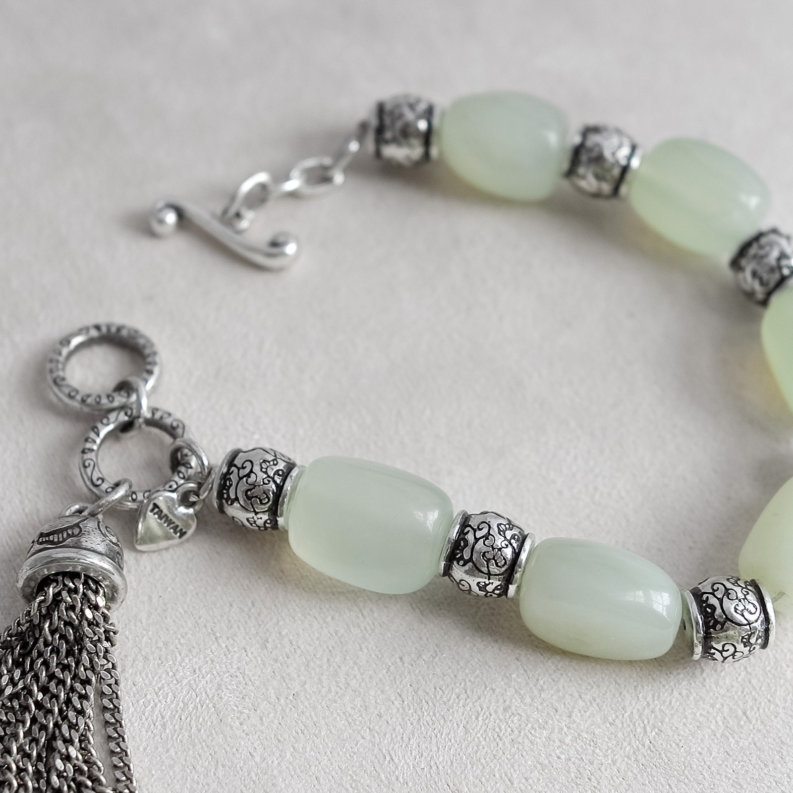 Brighton Jade Beaded Toggle Closure Bracelet Tass… - image 2