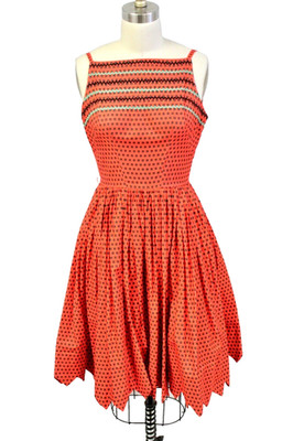 VTG 1950s Marvelous Maisel Sun Dress MaM'selle Betty Carol Red Cotton Print  XS 
