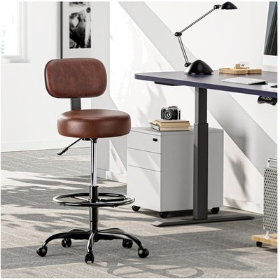 Multi-Purpose Rolling Stool for Office & Home - Rustic Brown