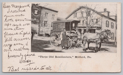 'Three Old Residents' Milford PA Horse Wagon 1907 Antique Postcard