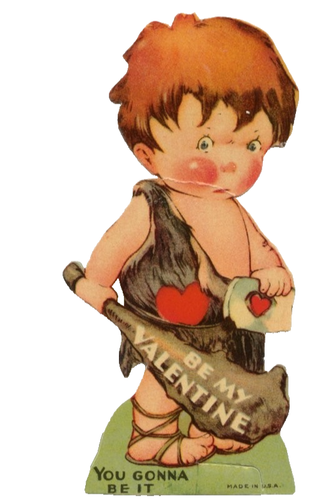 Vintage Valentine Cave Man Boy You Gonna Be It School Kids Die Cut c1930s