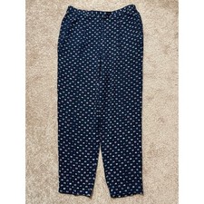 Talbots Pants 14 Lightweight Abstract Resort Beach Pockets Casual Navy Blue