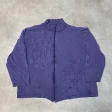 Chicos Bomber Jacket Womens 3 Large Floral Embroidered Coat, Purple, Large