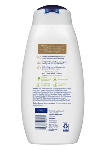 NIVEA White Peach and Jasmine Body Wash 20 Fl Oz with Nourishing Serum Dry Skin - Picture 2 of 9