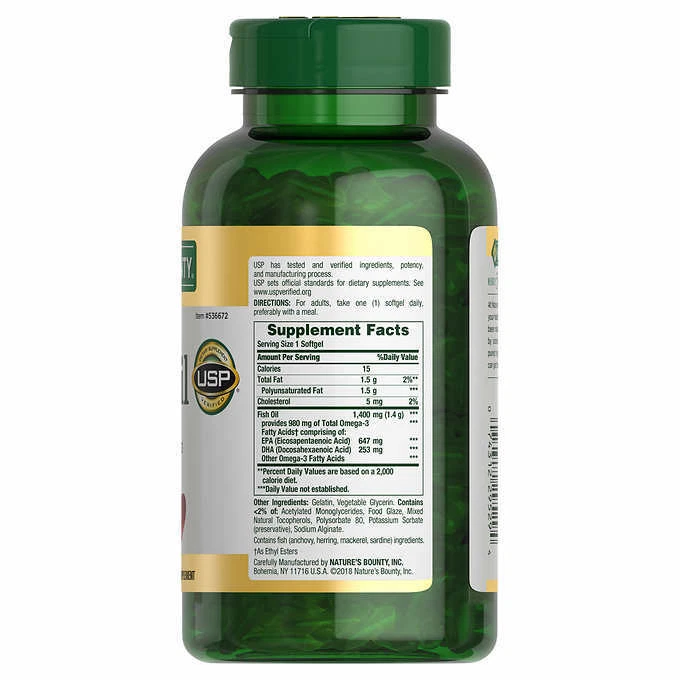 130 cápsulas blandas Nature's Bounty aceite de pescado 1400 mg omega-3 caducidad: 01/2027 EPA + DHA Foto 2 de 2