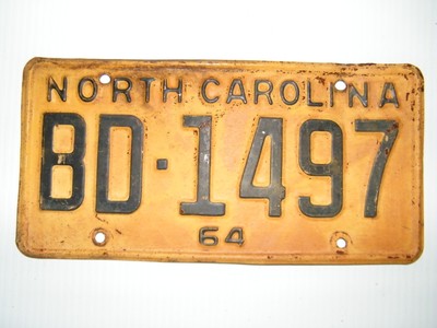 North Carolina License Plate 1964 Antique Vintage Plate Rat Rod Classic Car Ebay
