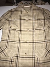 Vintage Pendelton Womens Beige Brown Plaid Virgin Wool Cropped Jacket Size 10