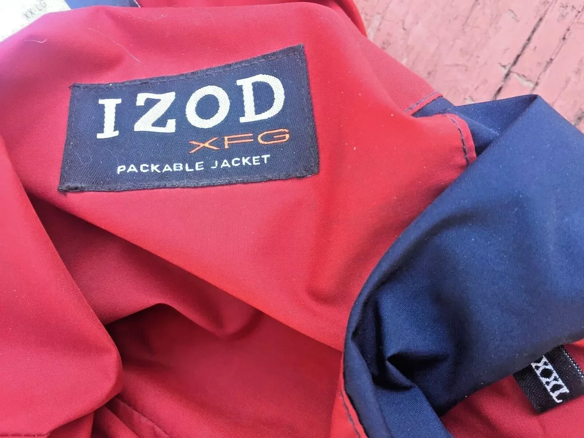 NWT NEW IZOD XFG MEN S RED XXL HOODED WINDBREAKER PACKABLE JACKET GOLF