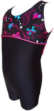 TALENT TALE  GIRLS DANCE/ GYMNASTIC Empire Waist Printed Black Tank Biketard