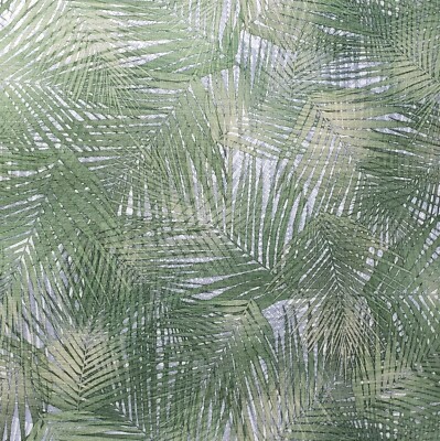 3-D Floral Tropical Palm Leaves wicker bamboo Green Silver textured Wallpaper 3D