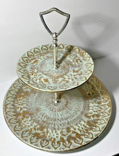 Stangl Pottery Antique Gold 2 Tier Tidbit Tray Serving Plate Platter 22Kt