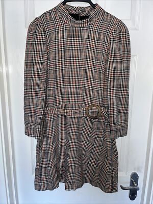 zara winter dress Houndstooth check Sz M 8 GC 3/4 sleeve with belt stretchy maternity dress Towel Dress for Women Option:Suit + Slim White Shirt and Tie
