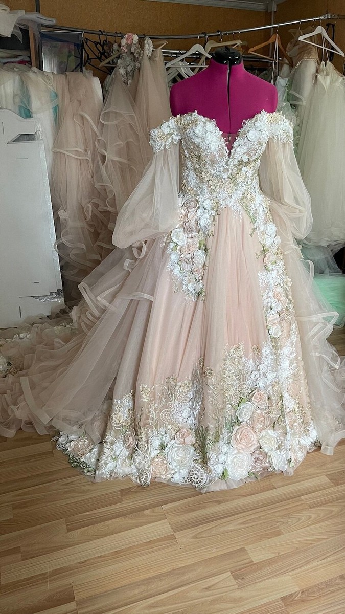 Off shoulder Fairy Wedding Dresses Lace-up Cubic Floral Tulle Bridal Gowns | eBay Off shoulder Fairy Wedding Dresses Lace-up Cubic Floral Tulle Bridal Gowns | eBay