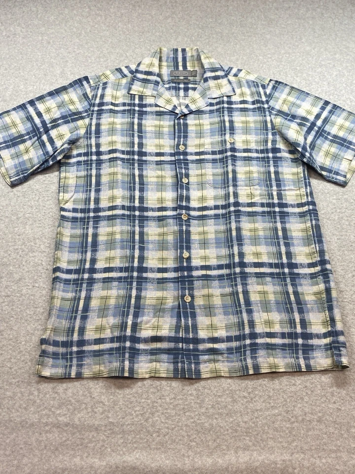 Talbots Mens Shirt Small Blue Plaid Silk Cotton Short Sleeve Casual Comfort - Image 2 of 4