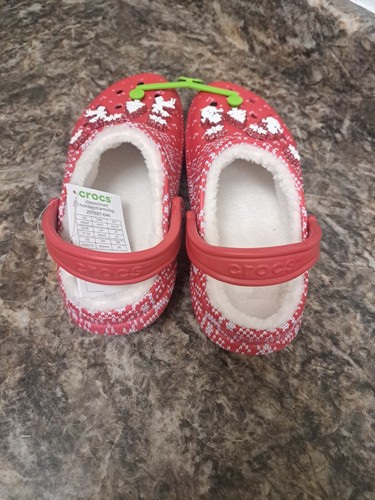 Crocs Classic Lined Holiday Christmas Charm Clog Slippers Red M5/W7 Women’s 7 - Picture 4 of 9