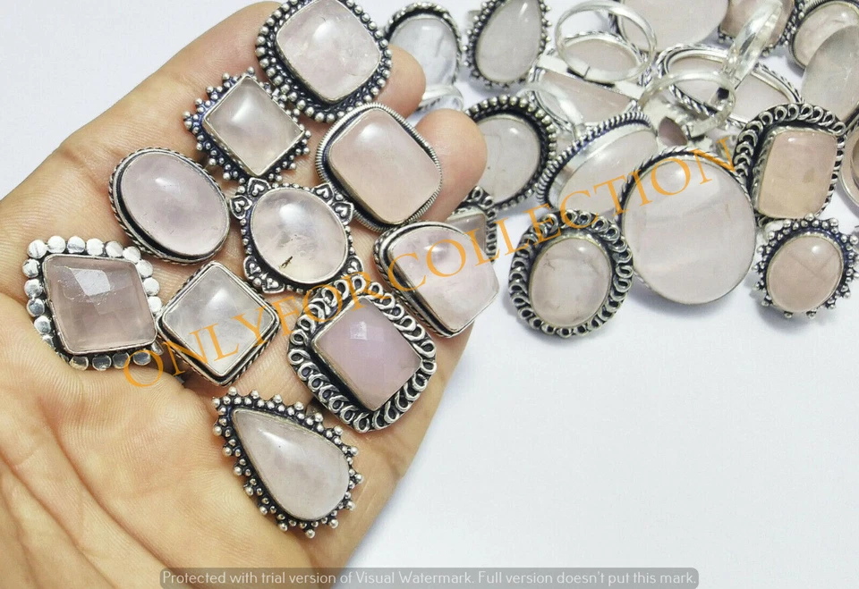 Lote de anillos hechos a mano enchapados en plata de ley 925 con piedras preciosas de cuarzo rosa mejor oferta Foto 3 de 3