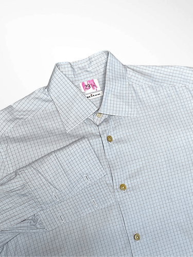 Kiton Camicia Uomo 15,5 39 Blu Manica Lunga Bottoni Gingham Plaid Cotone Ufficio - Foto 2 di 9