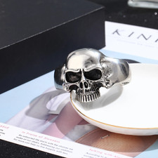 Schweres Metall Totenkopf Armband verstellbar Biker Gothic Manschette