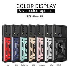 For TCL 30 XE 5G, Shockproof Hybrid Armor Slide Cover Camera Ring Holder Case