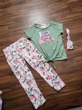 SUNSET SKY GIRLS SIZE 12 3 PIECE CAPRI OUTFIT GREEN