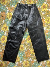 Vtg Black Leather Pants Oleg Cassini 25 26 Waist