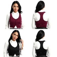 Women Shirts V-Neck Racer Back Button Dressy Suit Tuxedo Waistcoat Vest Clubwear