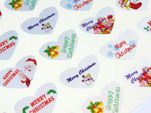 Merry/Happy Christmas Silver Heart Greeting Stickers, Labels for Cards HCHS-3524 - Photo 1 sur 2