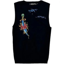 ED HARDY by Christian Audigier- Vtg Black Sleeveless Pullover Vest NEW M-2XL